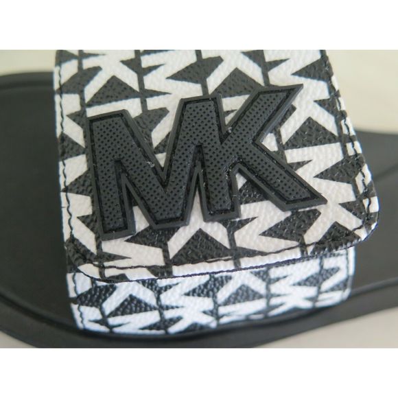 Michael Kors Wade Women's Size 6 MK Signature Logo Slide Sandals Black White - Picture 9 of 11